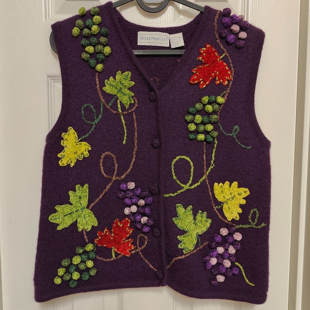 Bellepointe Women Vintage 3D Grape Vine Sweater Vest Purple Size L